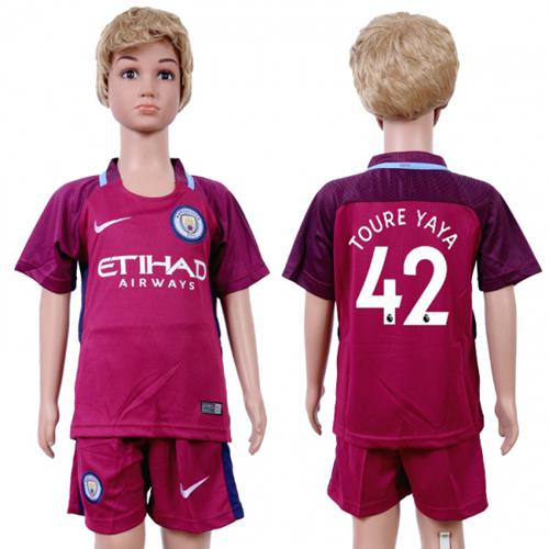 Manchester City #42 Toure YAYA Away Kid Soccer Club Jersey - Click Image to Close